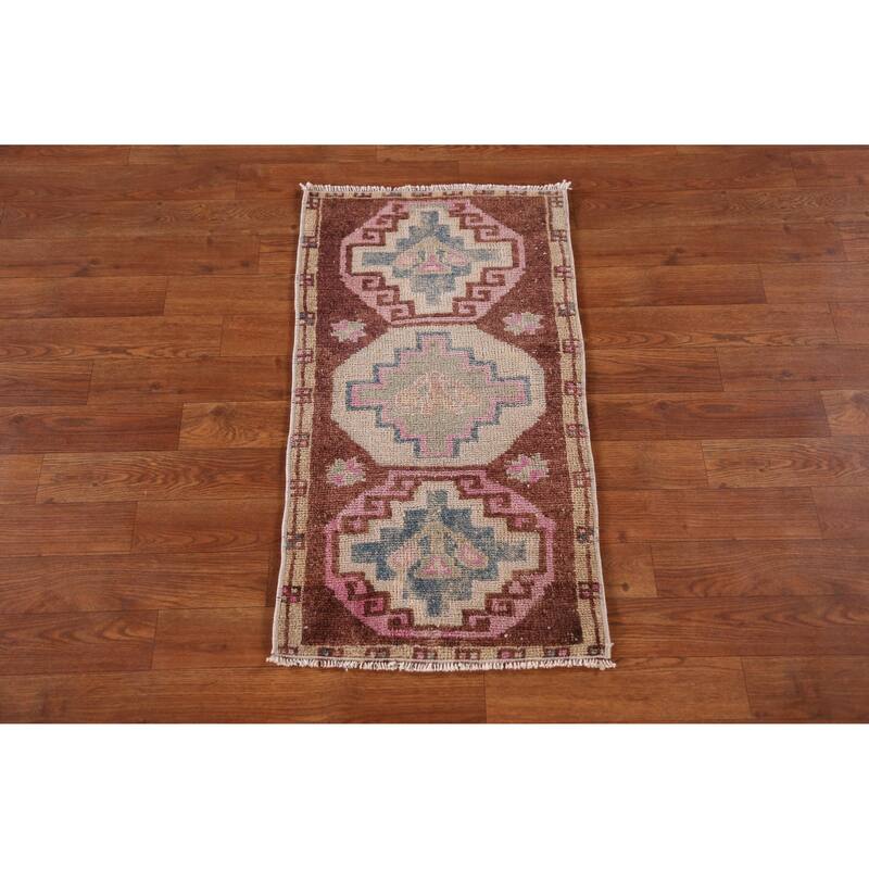 Hand Knotted Oriental 100% Wool Carpet Transitional Tribal Brown Anatolian Area Rug - 2' 9'' X 1' 6''