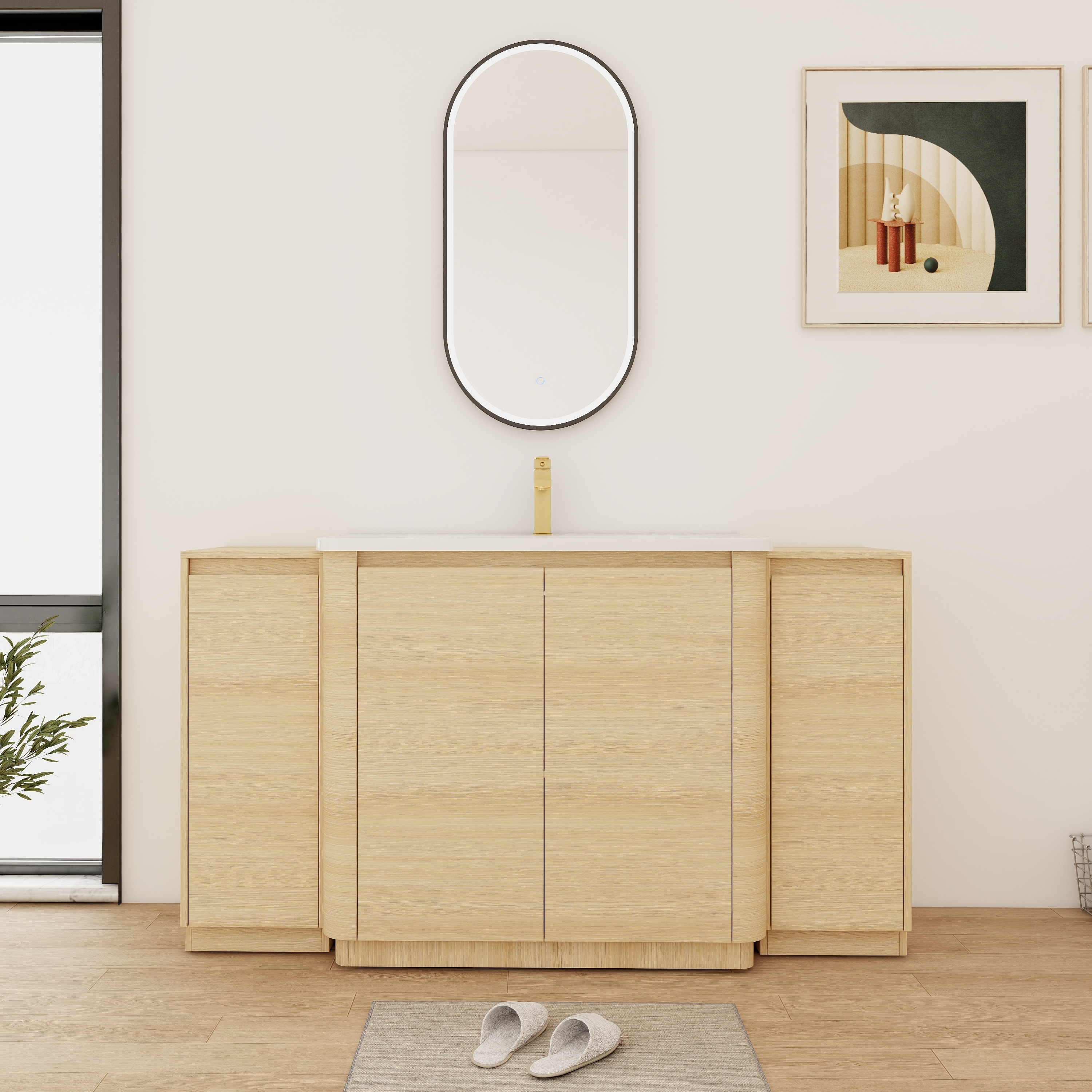 Bathroom Vanity With Sink In 36/40/48/52/60/64/84/92 Inch, Freestanding Bathroom Vanity With Doors and Adjustable Shelf