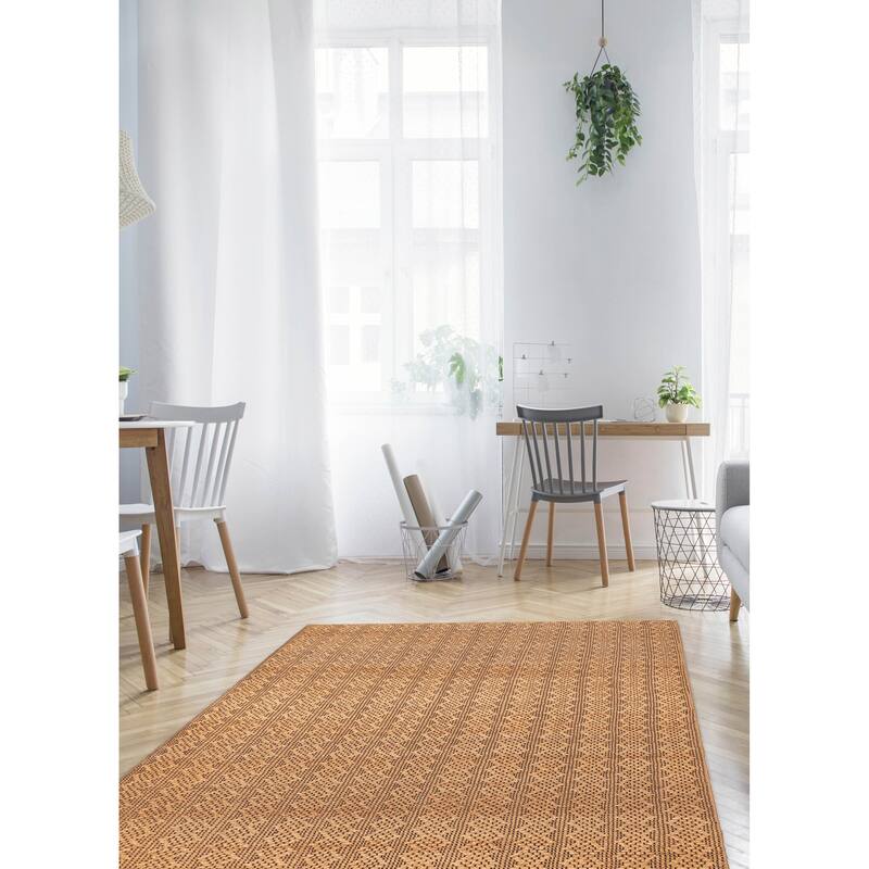 ECARPETGALLERY Braided Weave Palas Denizli Light Brown Jute Rug - 5'5 x 7'4