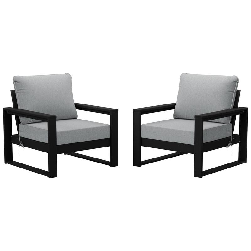 Endless Patio Deep Seating Club Chair with Black Frame (Set of 2) - Black/Light Gray