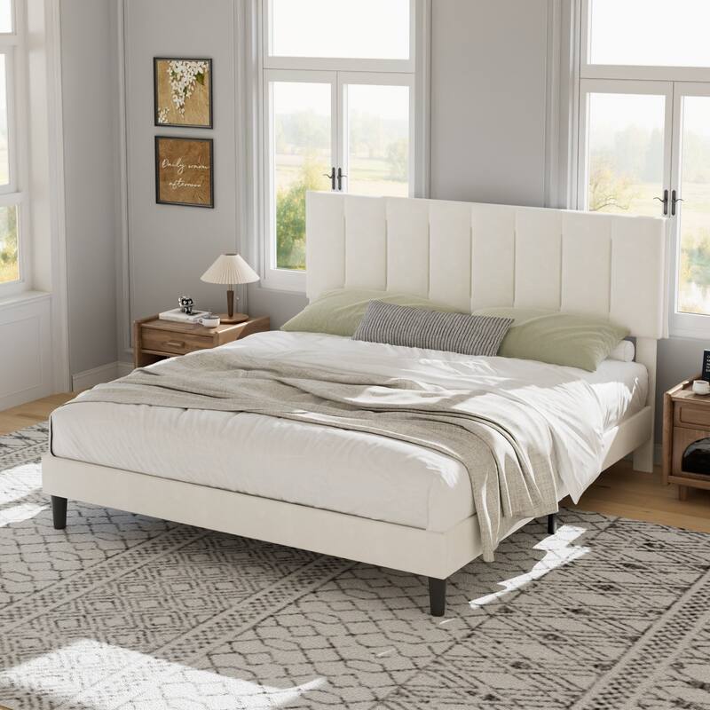 VECELO Tufted Upholstered Platform Bed Frame with Adjustable Height Headboard Twin/Full/Queen Size Beds