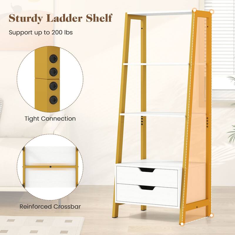 Gymax 4-tier Bookshelf w/ 2 Storage Drawers Sturdy Metal Frame