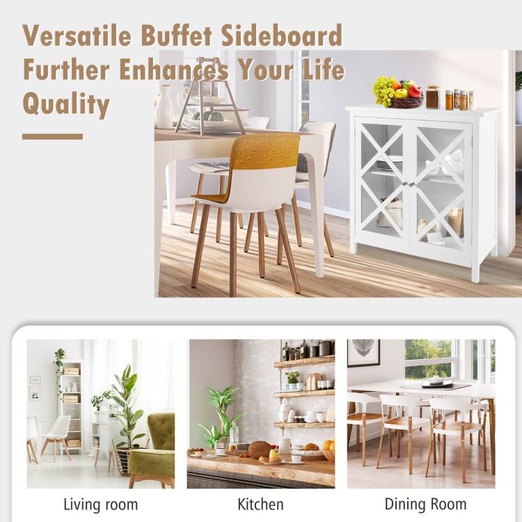 Buffet Cabinet with Tempered Glass Doors & Adjustable Shelves for Kitchen - 35.5" x 15.5" x 38" (L x W x H)
