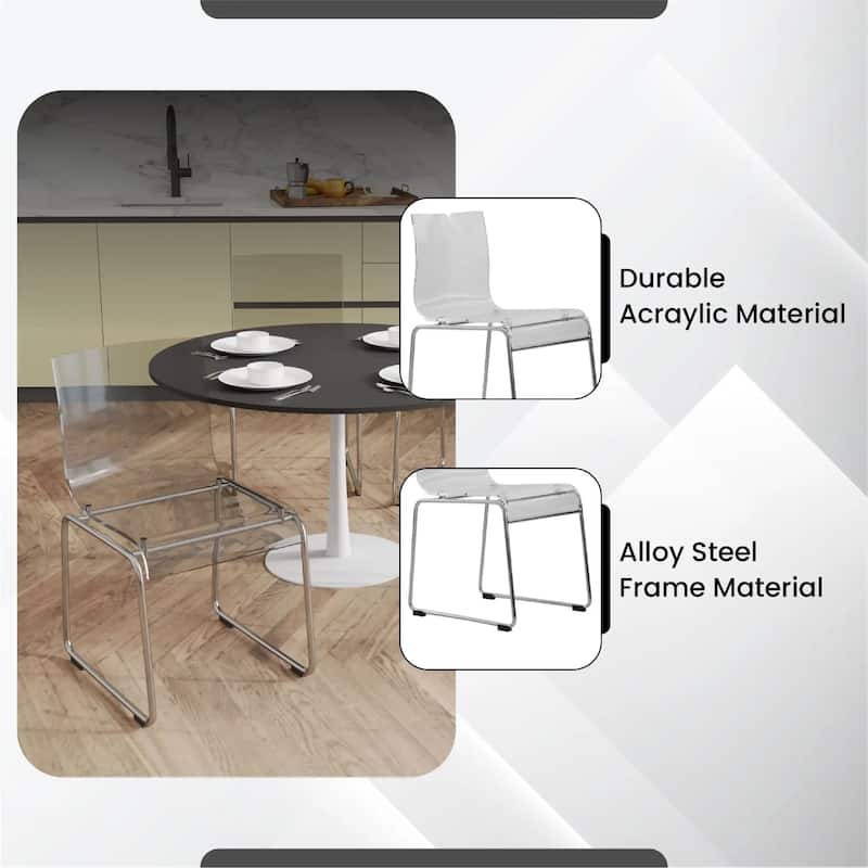 Lima Modern Transparent Acrylic in Chrome Steel Frame Dining Chair