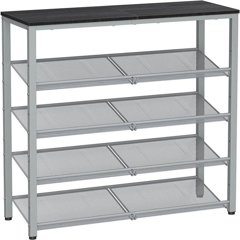 Shoe Rack - 11.8"D x 29.5"W x 36.6"H - Black + Silver