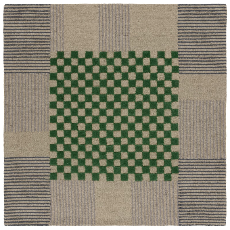 SAFAVIEH Handmade Genre Kiek Checkered Wool Rug - 7' Square - Grey/Green