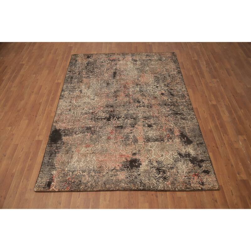 Hand Knotted Oriental Viscose Silk Carpet Modern All-Over Oranges & Rust Abstract Area Rug - 7' 7'' X 5' 5''