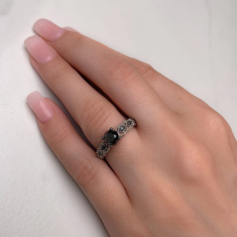 Miadora 10k White Gold 1 1/4ct TDW Round Black Diamond Engagement Ring