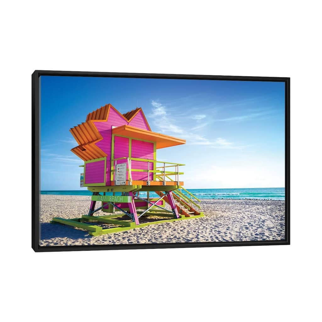iCanvas "Pink Morning, Miami Beach Florida" by Susanne Kremer Framed Canvas Print