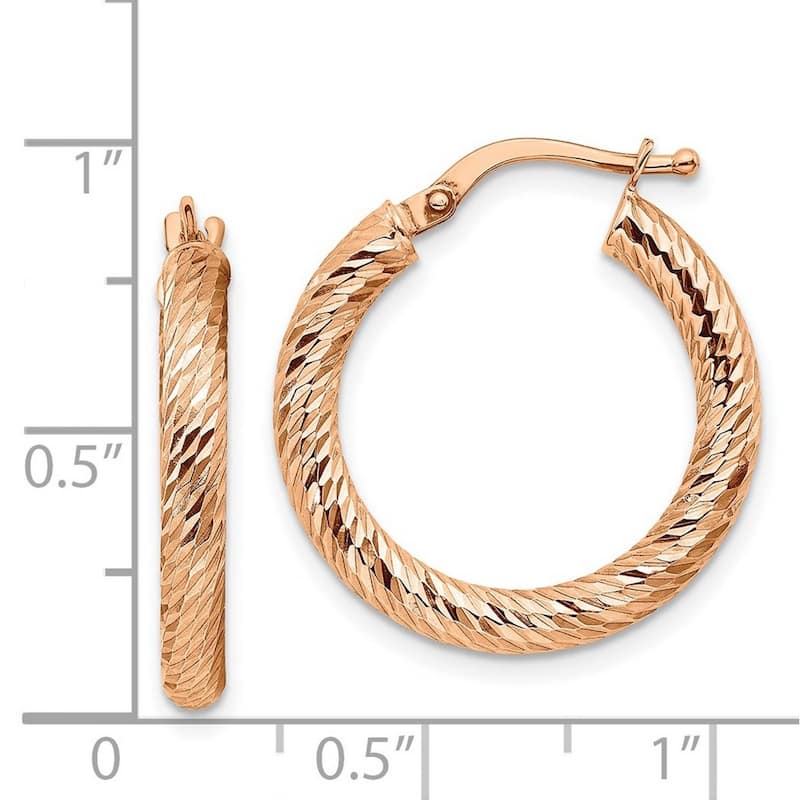 Curata 14k Rose Gold Sparkle Cut Round Hoop Earrings - 22.5x21.5mm