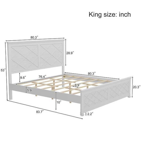 Coastal Farmhouse King Size Solid Wood Kids Bed Frame, Rustic Panel Design, No Box Spring Needed, Easy Assembly, Antique White