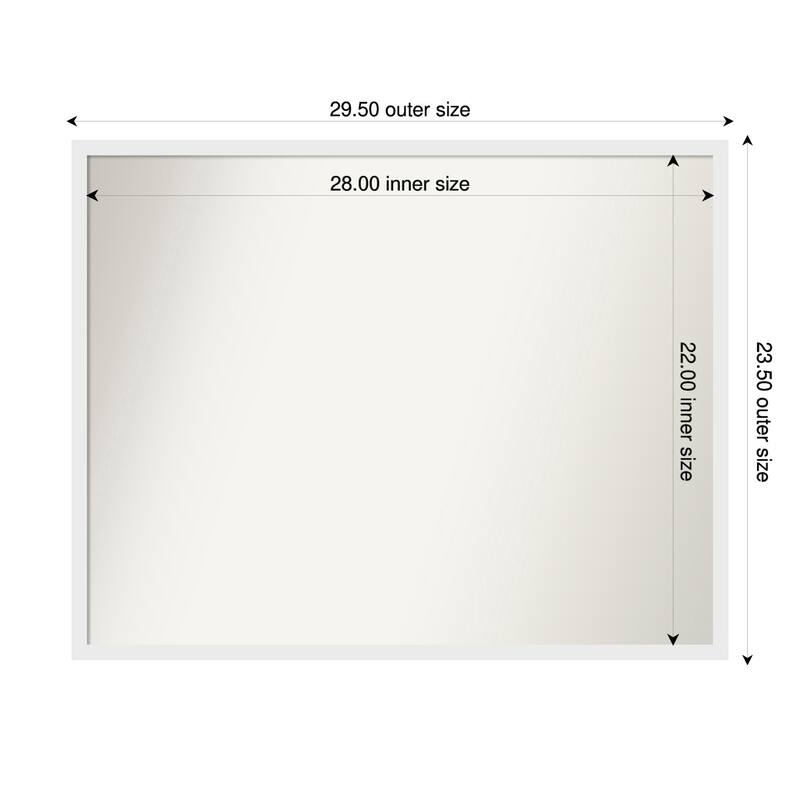 Incline Non-Beveled Wood Framed Bathroom Vanity Wall Mirror - 30 x 24 in - Incline White