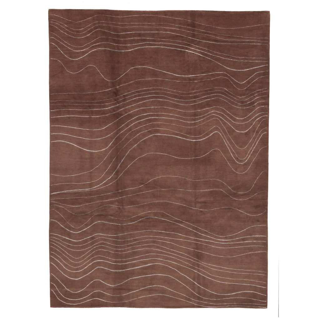 ECARPETGALLERY Hand-knotted Opulence Dark Brown Silk, Wool Rug - 9'0 x 12'0