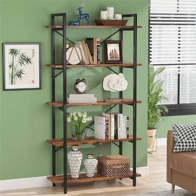 Industrial 5-Shelf Bookcase with X-Brace