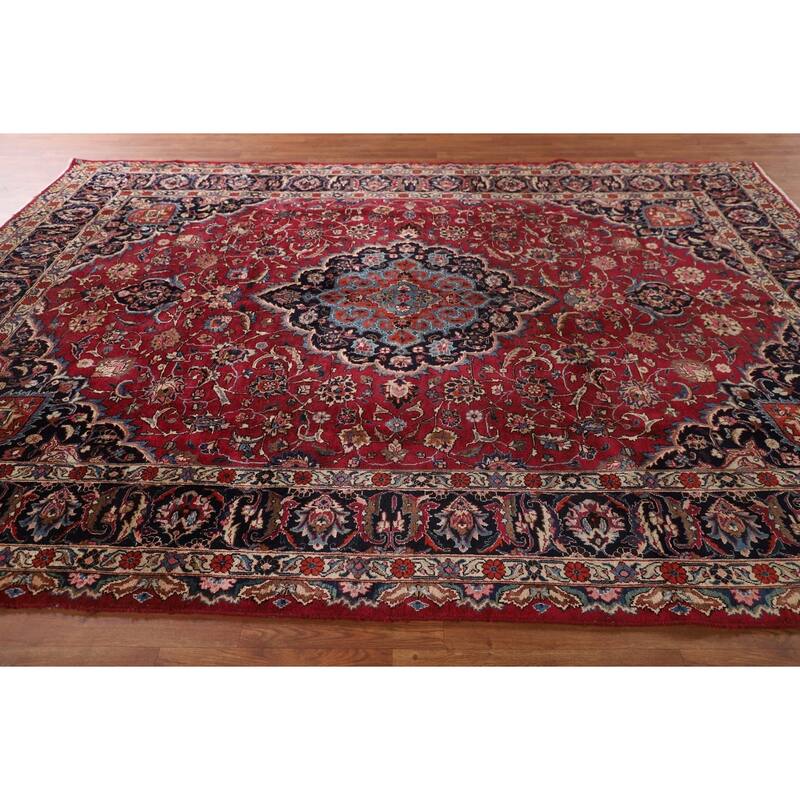Traditional Signed Mashad Persian Vintage Rug Handmade Wool Carpet - 8'0"x 10'9"