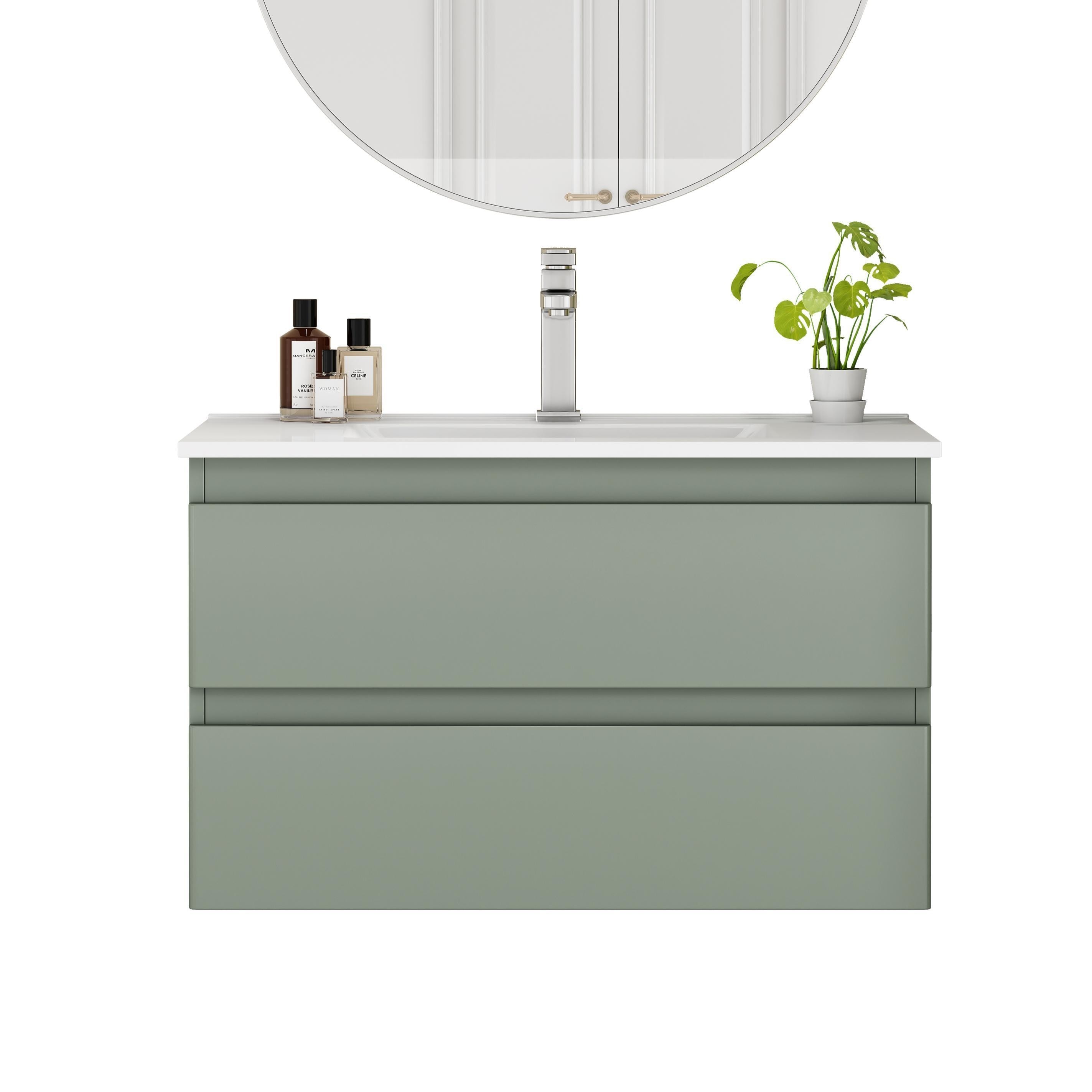 32" Wall-Mounted Bathroom Vanity with Double Drawers