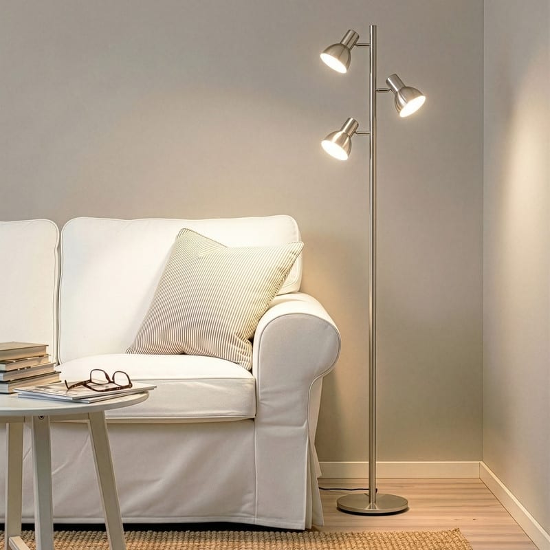 Brightech Ethan 65.5 in. Brushed Nickel Mid-Century Modern 3-Light 3-Way Dimming LED Floor Lamp with 3 Nickel Metal Cone Shades