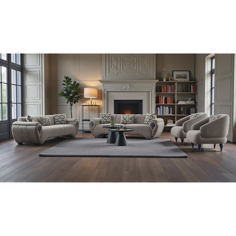 Yalvento 4 Pieces Living Room Sets 1 Sofa 1 Loveseat 2 Chair - Grey