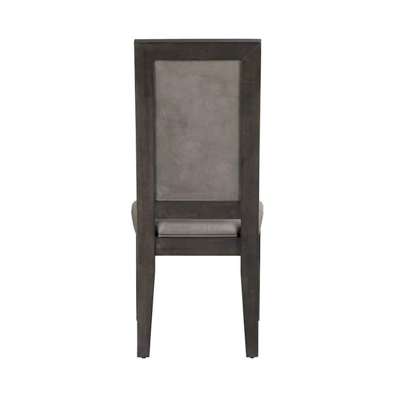 Jefy Side Dining Chair Set of 2, Gray Faux Leather, Espresso Brown Wood