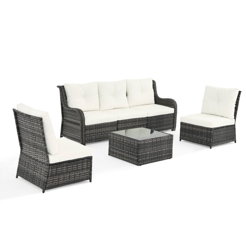 6-pieces Patio Wicker Outdoor Sectional Seating Sofa Set with Coffee Table