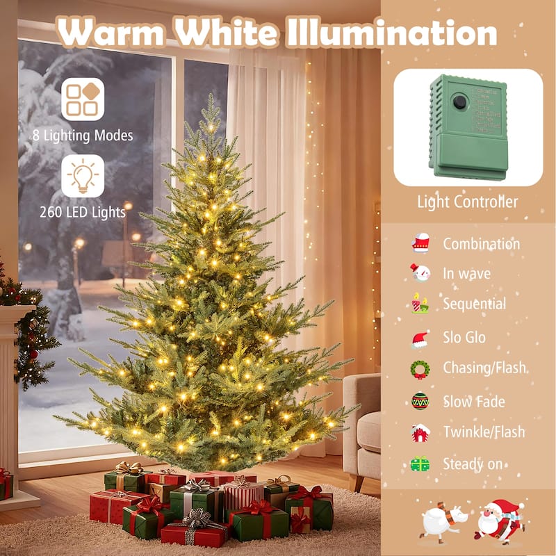 Gymax Pre-Lit Artificial Christmas Tree Hinged Xmas Tree w/ PVC & PE