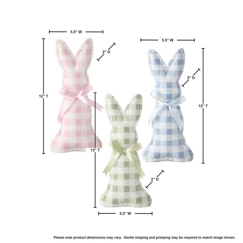 Resin Checked Easter Bunny With Bow 12" Set of 3