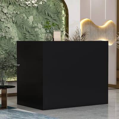 FAMAPY Reception Desk L-Shaped Counter with Shelves Drawers, Black
