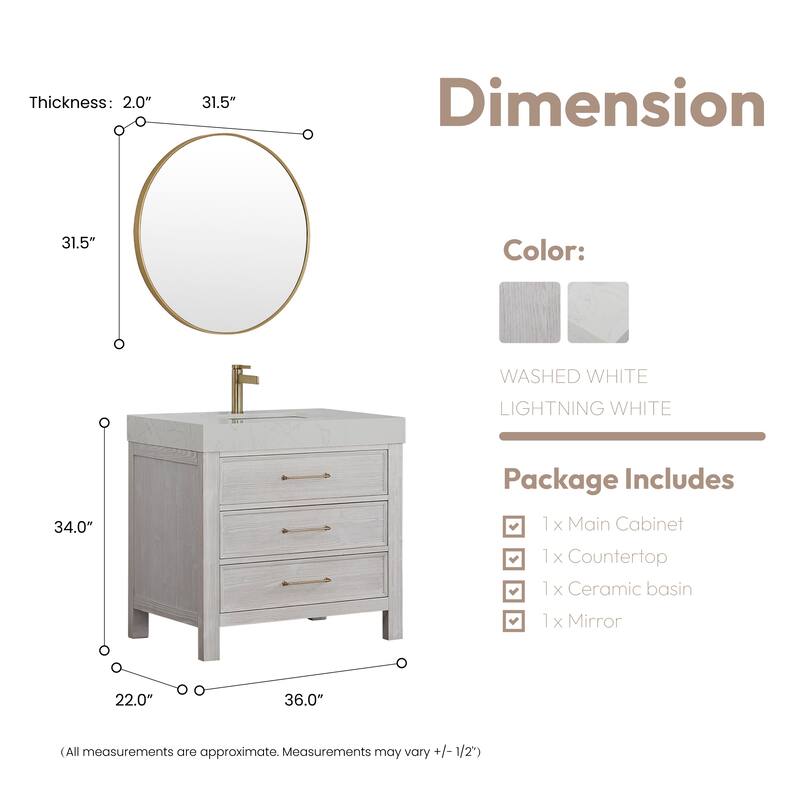 Leon 36 in. Single Bathroom Vanity with Composite Stone Top