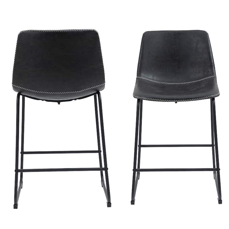 Set of 2 Counter Height Faux Leather Stools