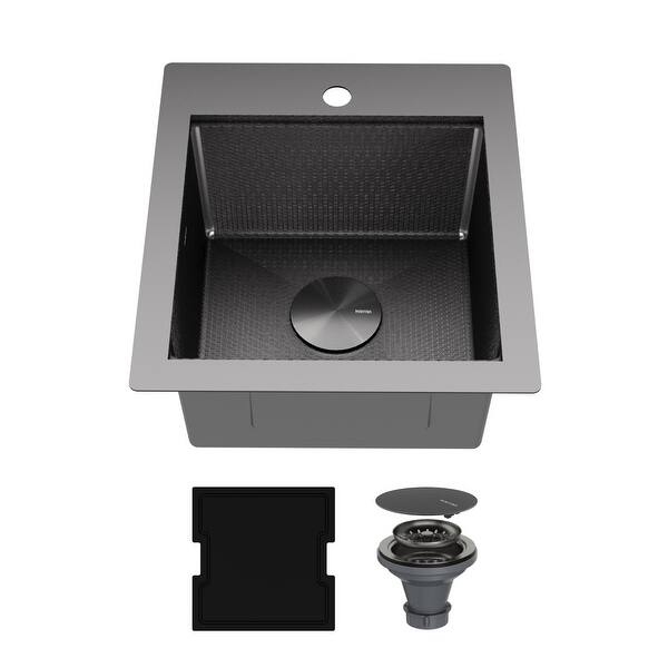 slide 2 of 11, Matrix 17" Top Mount Workstation 16 Gauge Single Bowl Stainless Steel Sink with Accessories Gunmetal Grey