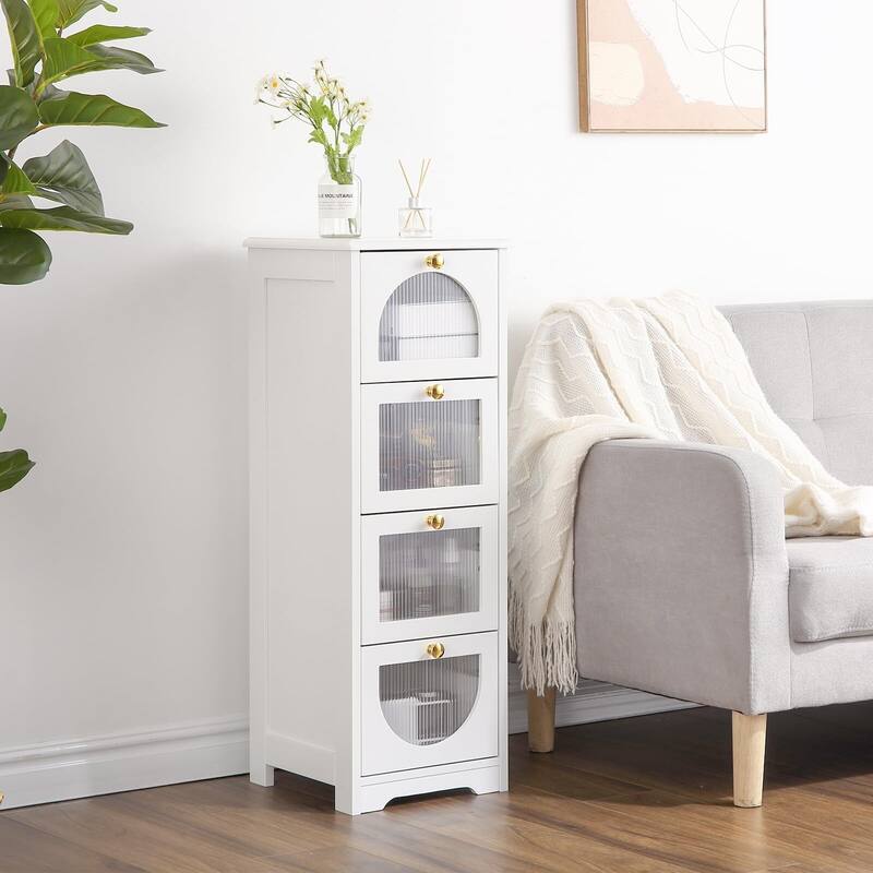 Floor Cabinet, Slim Floor Standing Cabinet with 4 Drawers,Freestanding Compact Cupboard Organiser