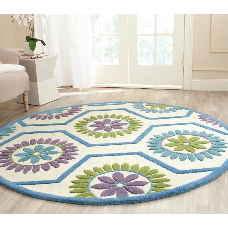 SAFAVIEH Handmade Cambridge Rivka Modern Moroccan Wool Rug - 6' Round - Ivory/Blue