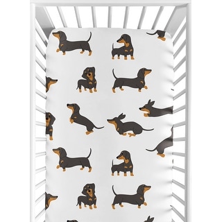 Sweet Jojo Designs Dachshund Puppy Dogs Boy, Girl, Unisex/Gender Neutral Fitted Crib Sheet Black Tan Modern Dog Cartoon Wiener