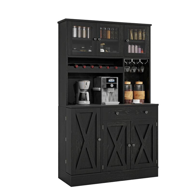 Moasis 71''H Kitchen Pantry Storage Cabinet with Power Outlet Tall Cabinet with Doors Shelves & Drawer Buffet Cabinet