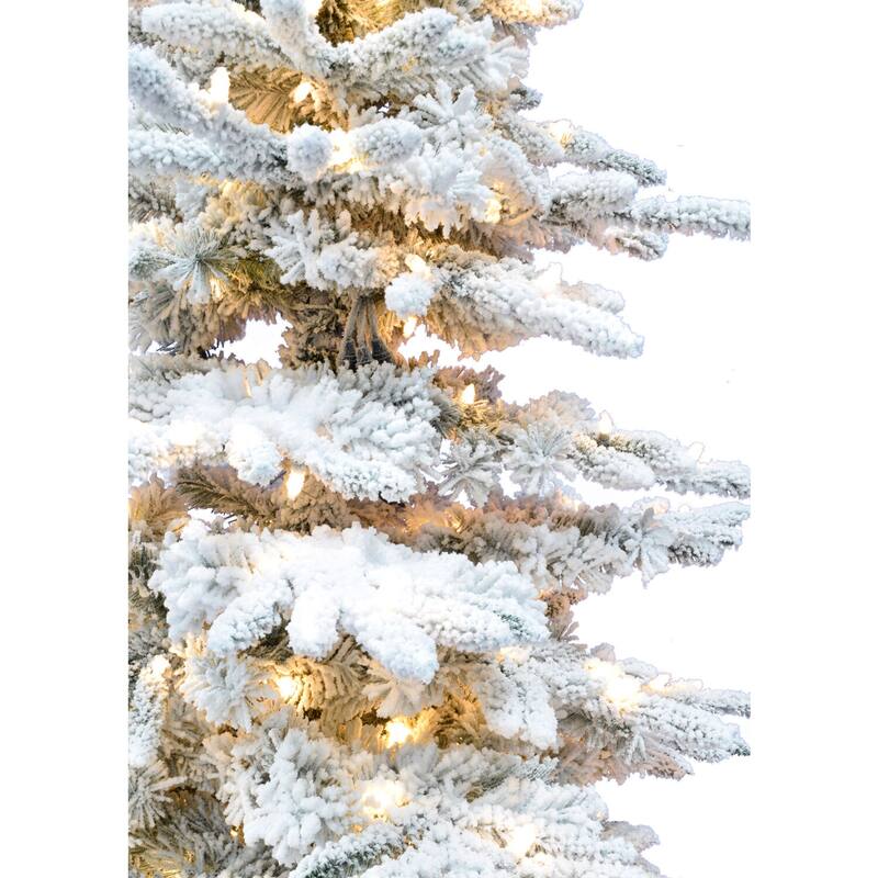 Christmas Time 6.5-Ft. White Pine Snowy Artificial Christmas Tree with Clear Smart String Lighting - Snow