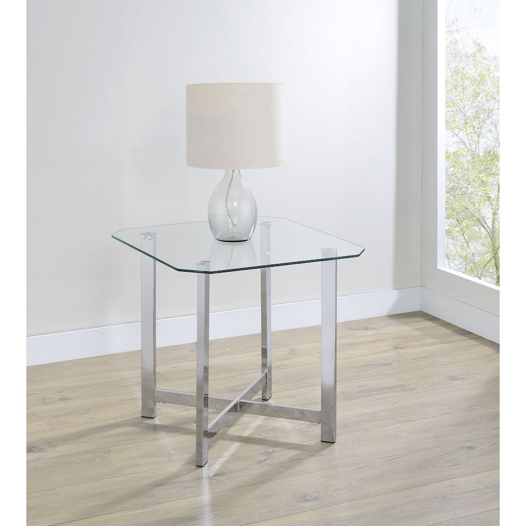 Cronin Square Tempered Glass Top Side End Table Chrome