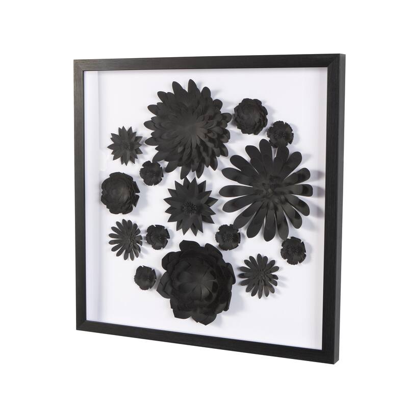 Paper Floral Cluster Shadow Box with Varying Shapes and Sizes - Black - Roche River Decor
