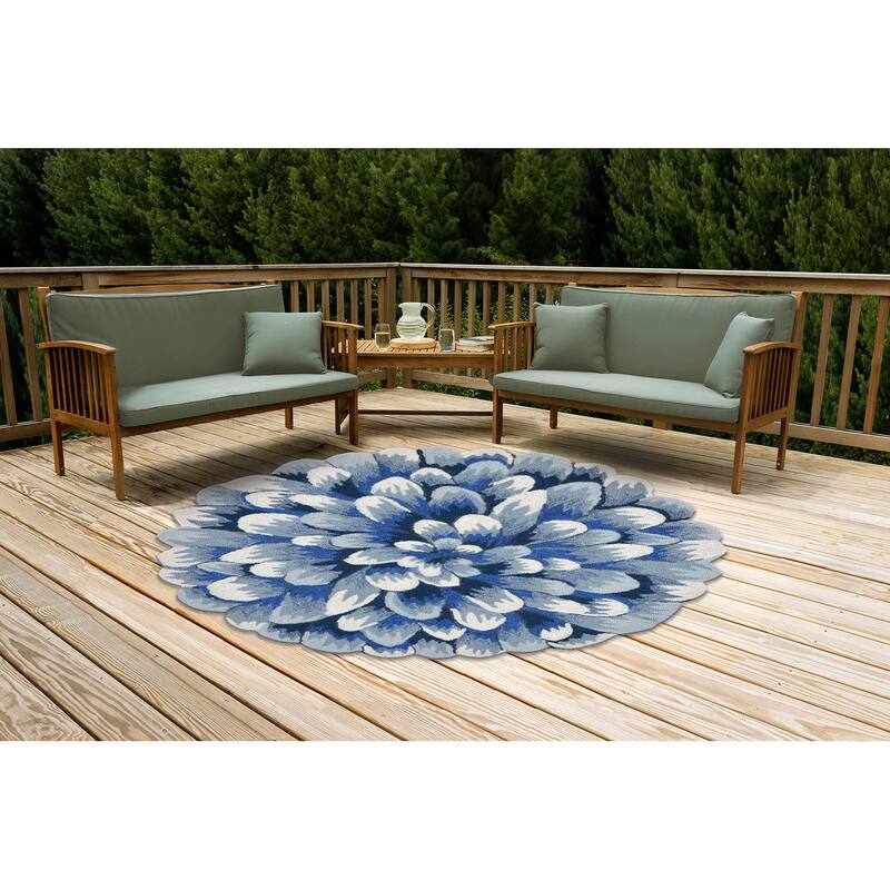 Liora Manne Frontporch Mum Indoor/Outdoor Rug Blue 5' RD - 5' RD