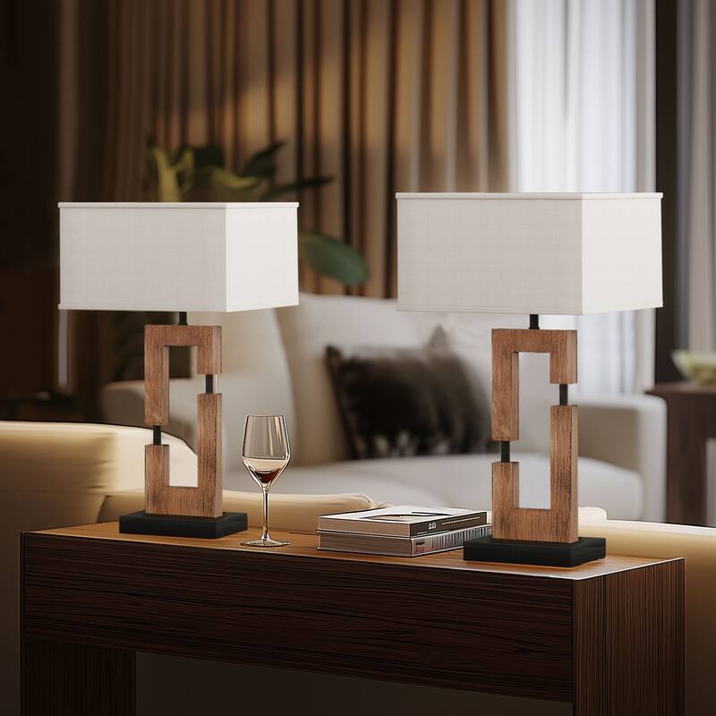 26-inch Wood Table Lamps For Living Room/Bedroom Set of 2