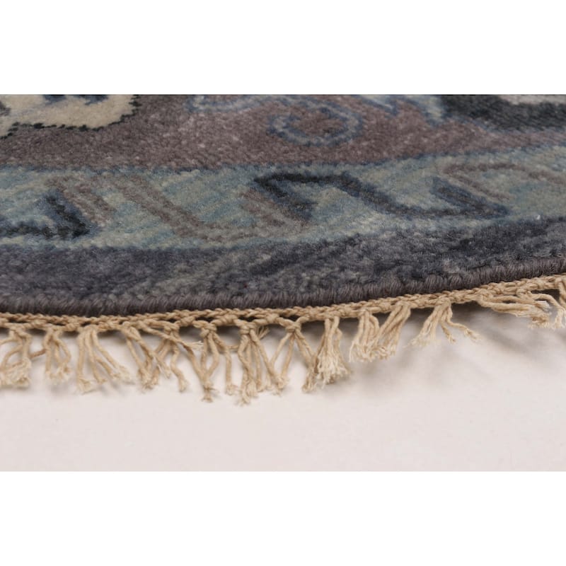 ECARPETGALLERY Hand-knotted Finest Agra Jaipur Dark Grey Wool Rug - 7'10 x 7'10