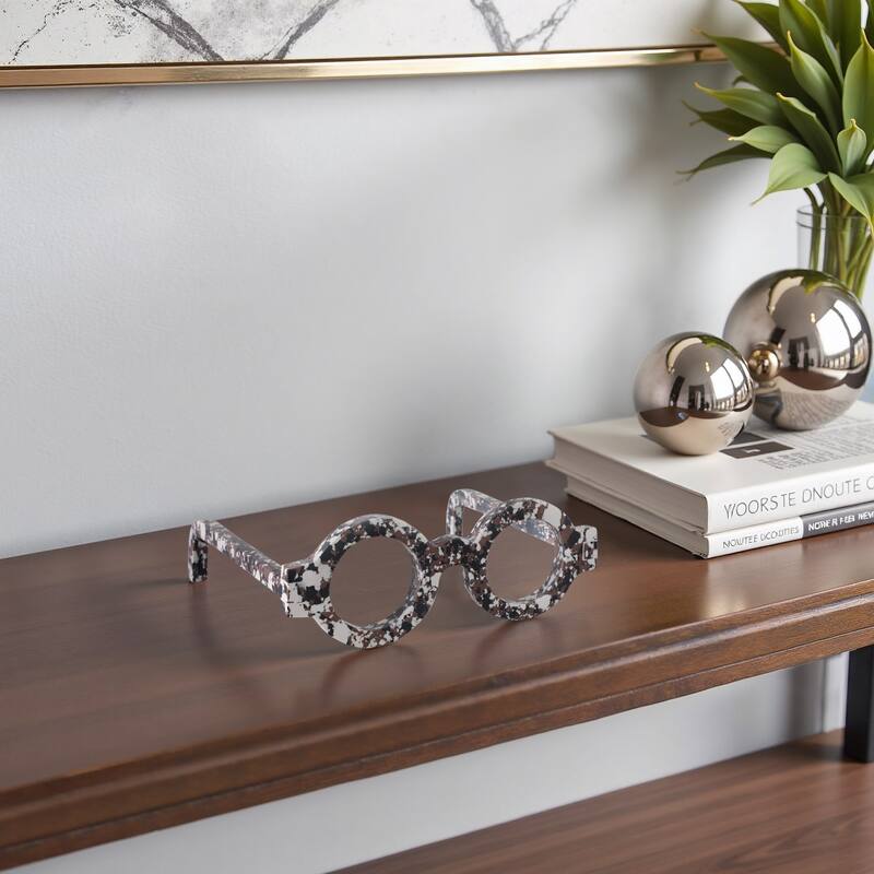 Stone Decorative Object Unique Eyewear Shape with Sculptural Design - 9" x 8" x 3" - White