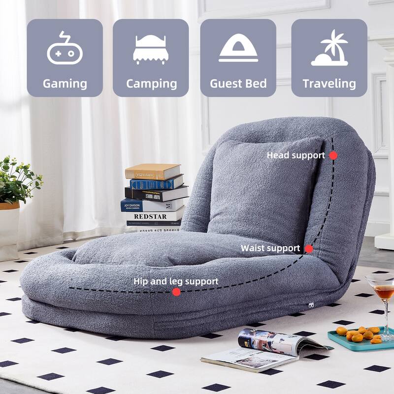 Roomfitters Folding Sofa Chair with 5 Adjustable Positions, Velvet Floor Lounge Chair for Gaming