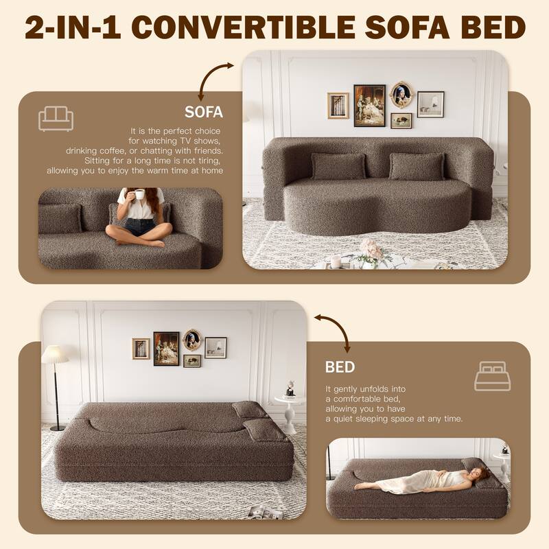 Modern 78.7" Floor Sofa With 2 Pillows For Small Pace Living Room, Convertible Sleeper Sofa Bed