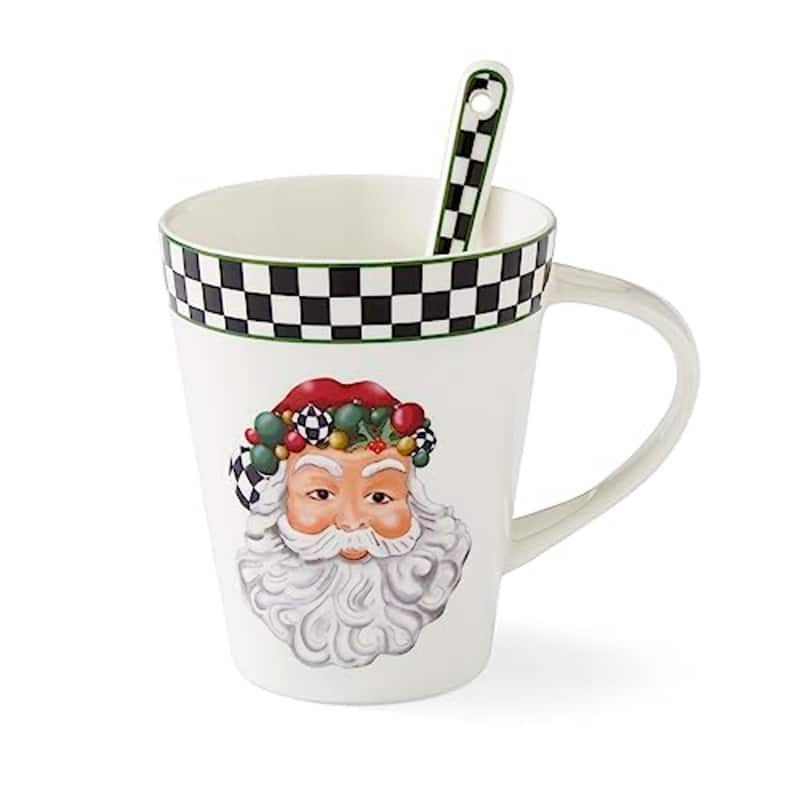 Spode Christmas Tree Black and White Mug and Spoon Set - 13 oz - Multicolored