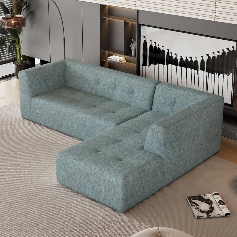 L-Shaped Modular Modular Combination Living Room Sofa Set Modern Minimalist Sofa, Upholstered Deep Seat Couches - Blue