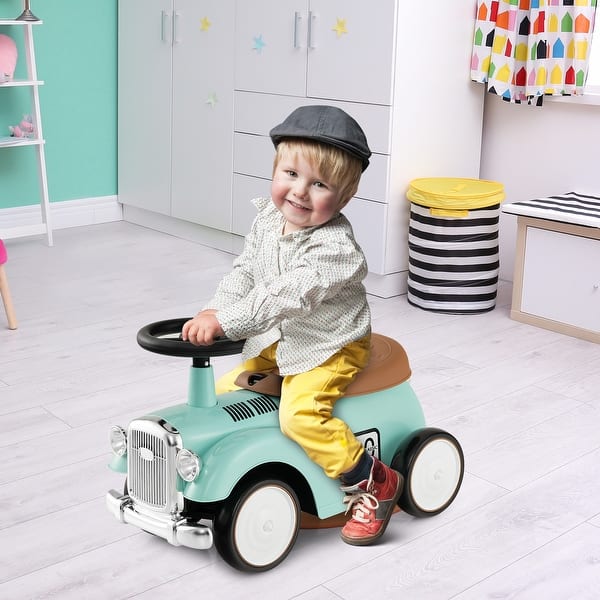 slide 2 of 27, Kids Sit to Stand Vehicle with Working Steering Wheel and Under Seat Storage - 23" x 10.5" x 13.5" (L x W x H) Green