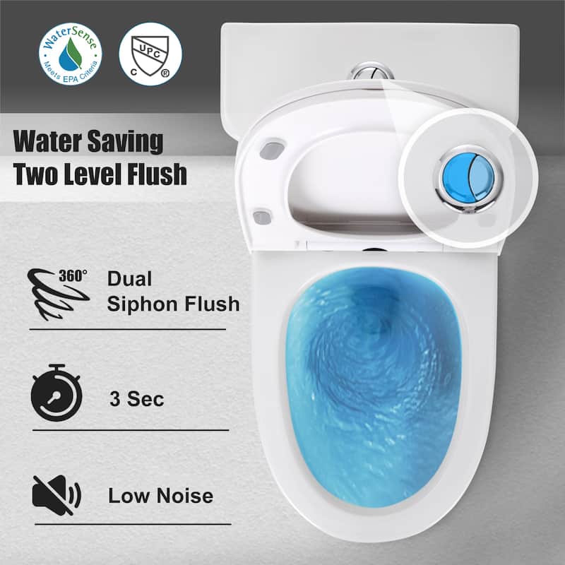 One Piece Toilet Elongated Floor-Discharge Dual Flush Glossy White