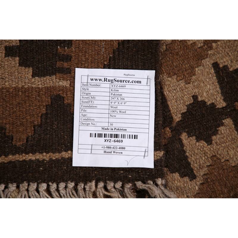 Geometric Kilim Oriental Area Rug Hand-woven Wool Carpet - 6'9"x 9'9"