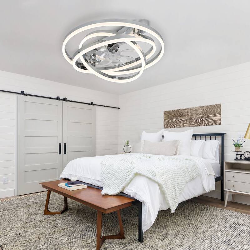 24" Adjustable Light Kit Flush Mount Ceiling Fan, 3 Color Tone CCT dimmable 6 Fan Speed, Remote & App Control for Bedroom