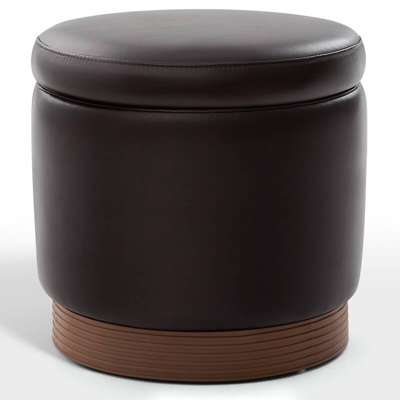 Round Swivel Storage Ottoman Footstool with Flip-top and Acacia Frame